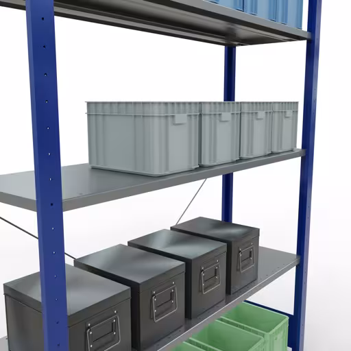 Grundregal, Fachbodenregal Stecksystem MULTIplus150, 2000 x 1300 x 400 mm (HxBxT), 5 Fachböden, Kreuzstrebe, RAL 5010 enzianblau/verzinkt von Schulte Lagertechnik mit der Artikelnr. 12740-130-B