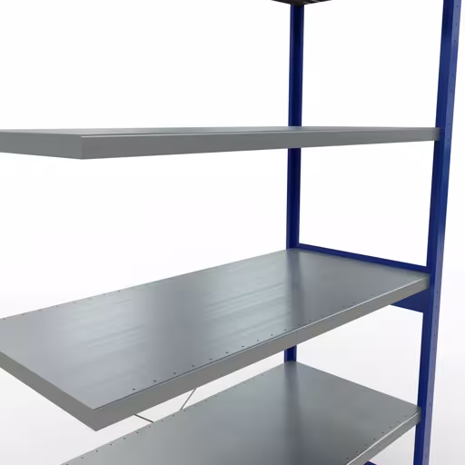 Anbauregal, Fachbodenregal Stecksystem MULTIplus250, 2500 x 1300 x 600 mm (HxBxT), 6 Fachböden, Kreuzstrebe, RAL 5010 enzianblau/verzinkt von der Marke Schulte Lagertechnik aus der Produktreihe Stecksystem