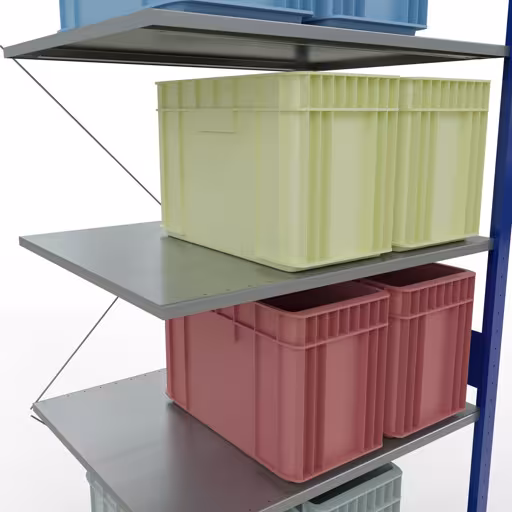 Produktbild Nr.8 des Artikels Anbauregal, Fachbodenregal Stecksystem MULTIplus150, 3000 x 1000 x 800 mm (HxBxT), 7 Fachböden, Kreuzstrebe, RAL 5010/verzinkt aus der Produktreihe Stecksystem von der Marke Schulte Lagertechnik