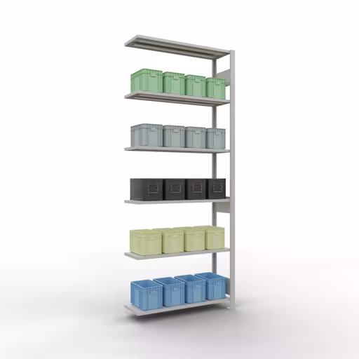 Abbildung Nr 13 des Artikels Anbauregal, Fachbodenregal Stecksystem MULTIplus85, 2500 x 1000 x 300 mm (HxBxT), 6 Fachböden, Längenriegel, RAL 7035 lichtgrau aus der Produktgruppe Stecksystem von der Marke Schulte Lagertechnik
