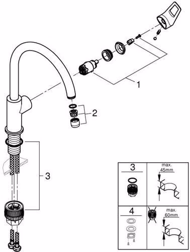 Technische Zeichnung 4079542 GROHE Einhand-Spültischbatterie BauLoop 31368 hoher Auslauf chrom