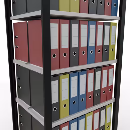 Produktbild Nr 13 des Artikels Grundregal, Büro-Fachbodenregal Stecksystem MULTIplus150, 2300 x 750 x 600 mm (HxBxT), 7 Fachböden, Längenriegel, mit Mittelanschlag, schwarz/lichtgrau Abbildung Nr 13 des Artikels Grundregal, Büro-Fachbodenregal Stecksystem MULTIplus150, 2300 x 750 x 600 mm (HxBxT), 7 Fachböden, Längenriegel, mit Mittelanschlag, schwarz/lichtgrau aus der Produktgruppe Büroregale von der Marke Schulte Lagertechnik