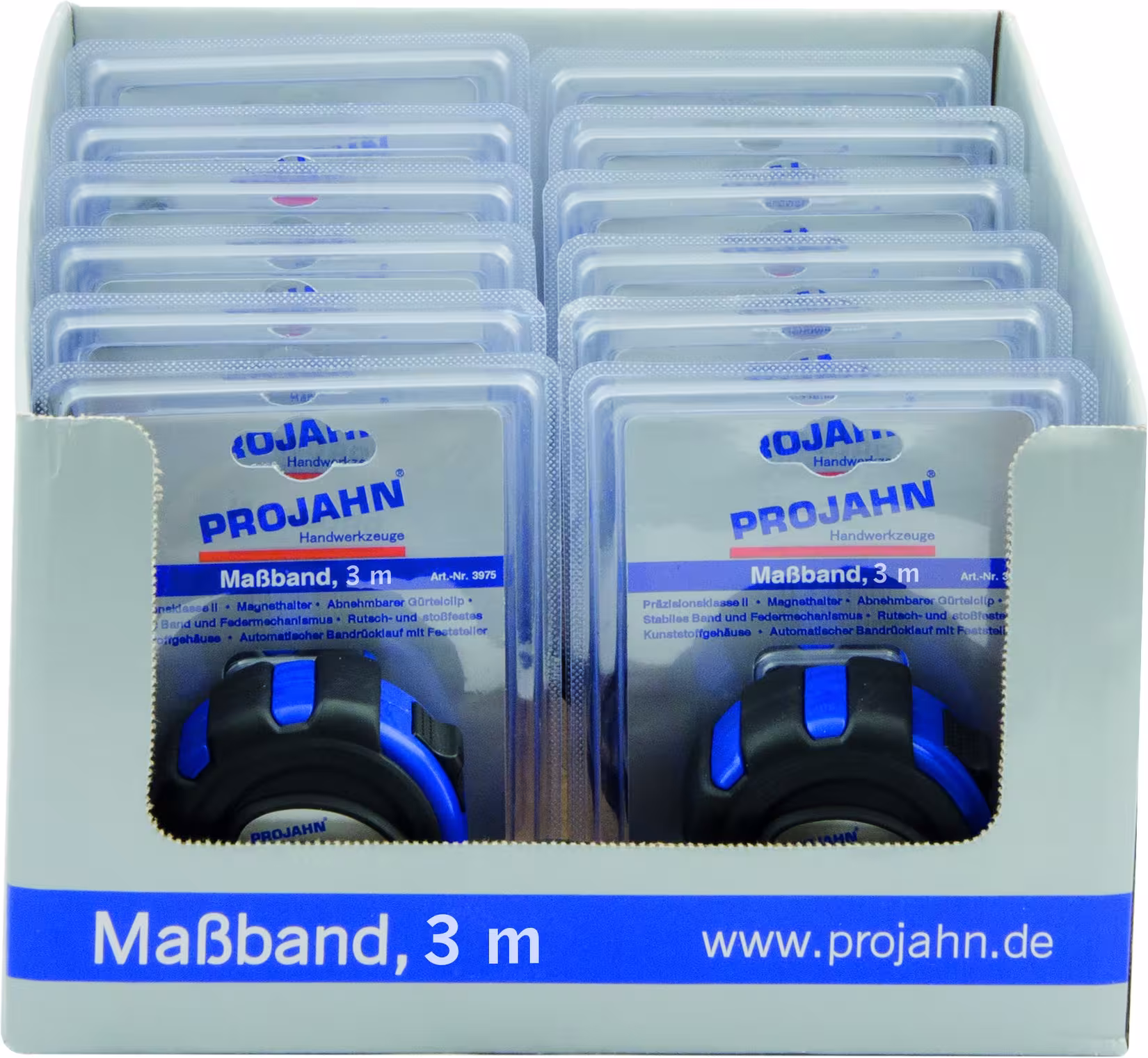 Display mit 12x 3973 Maßband 3m aus der Kategorie Bandmaße, Lineale, Wasserwaagen und Messuhren mit der GTIN 4000146397312 Maßband mit Magnet und 2-Komponenten-Gehäuse von der Marke PROJAHN aus der Kategorie Bandmaße, Lineale, Wasserwaagen und Messuhren