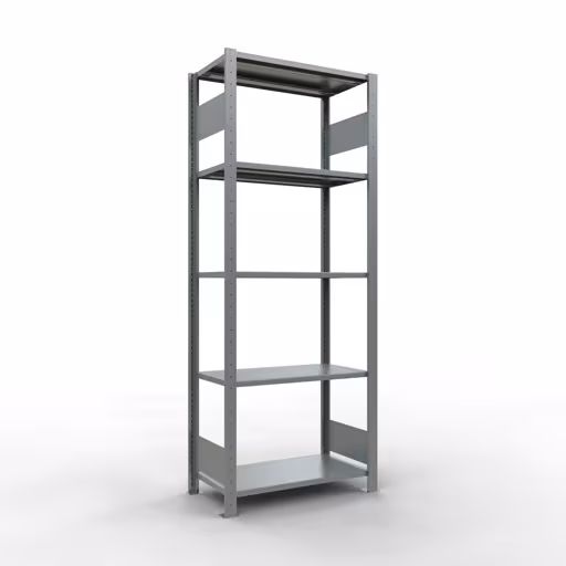 Grundregal, Fachbodenregal Stecksystem MULTIplus150, 2000 x 750 x 400 mm (HxBxT), 5 Fachböden, Längenriegel, verzinkt aus der Kategorie Grundregal mit der Artikelnummer 12740-75-LR