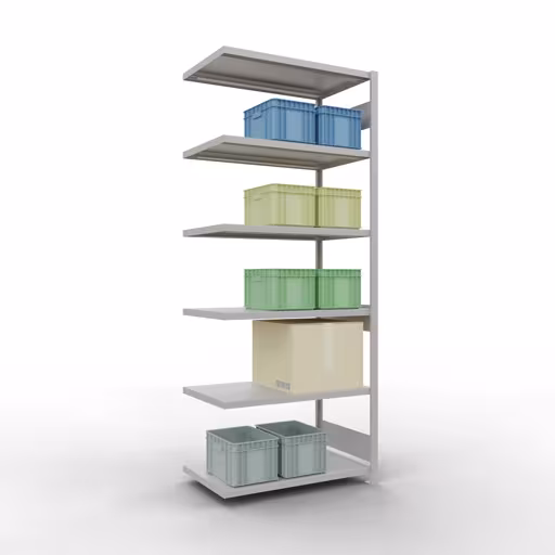 Abbildung Nr 15 des Artikels Anbauregal, Fachbodenregal Stecksystem MULTIplus330, 2500 x 1000 x 600 mm (HxBxT), 6 Fachböden, Längenriegel, RAL 7035 lichtgrau aus der Produktgruppe Stecksystem von der Marke Schulte Lagertechnik
