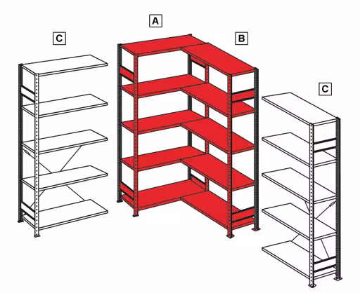 Eckregal (Felder A + B) 2000 x 1000 x 400, 2x5 Fachböden, Längenriegel, verzinkt von der Marke Schulte Lagertechnik aus der Produktreihe Fachbodenregale