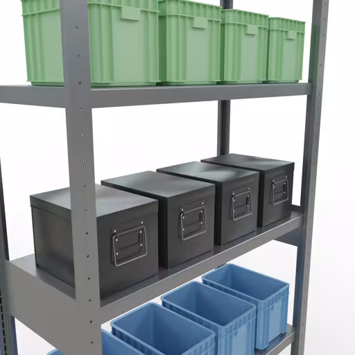 Abbildung Nr 12 des Artikels Grundregal, Fachbodenregal Stecksystem MULTIplus330, 2500 x 1000 x 400 mm (HxBxT), 6 Fachböden, Längenriegel, verzinkt aus der Produktgruppe Stecksystem von der Marke Schulte Lagertechnik