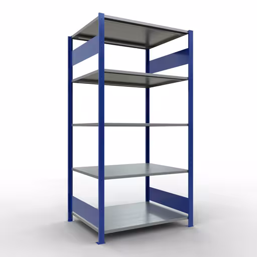 Grundregal, Fachbodenregal Stecksystem MULTIplus150, 2000 x 1000 x 800 mm (HxBxT), 5 Fachböden, Längenriegel, RAL 5010 enzianblau/verzinkt aus der Kategorie Grundregal mit der Artikelnummer 12780-LR-B