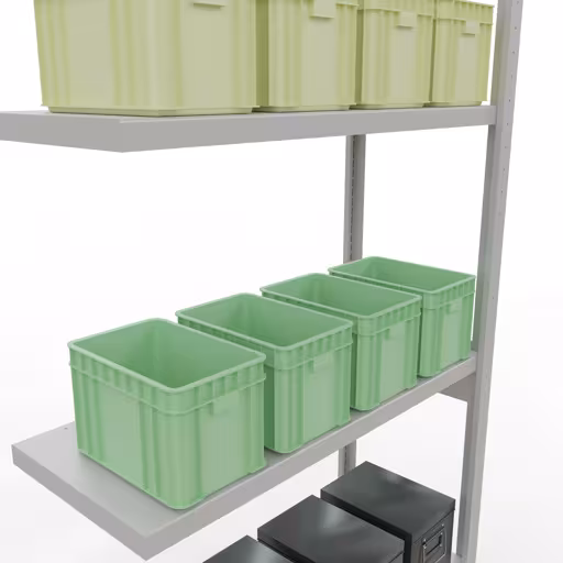 Zusatzbild des Artikels Anbauregal, Fachbodenregal Stecksystem MULTIplus250, 3000 x 1000 x 400 mm (HxBxT), 7 Fachböden, Längenriegel, RAL 7035 lichtgrau aus Anbauregal