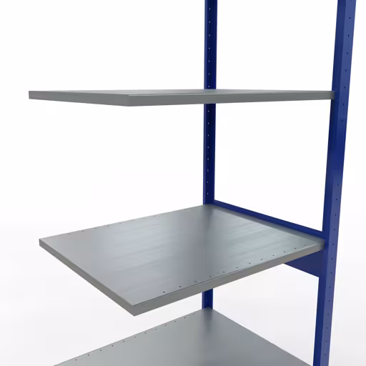 Anbauregal, Fachbodenregal Stecksystem MULTIplus150, 2500 x 750 x 600 mm (HxBxT), 6 Fachböden, Längenriegel, RAL 5010 enzianblau/verzinkt/verzinkt von der Marke Schulte Lagertechnik aus der Produktreihe Stecksystem