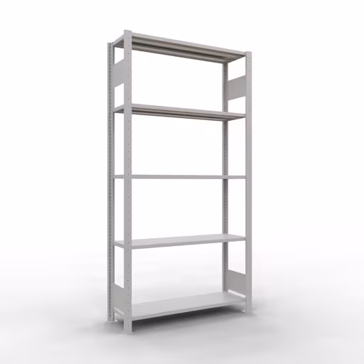 Grundregal, Fachbodenregal Stecksystem MULTIplus150, 2000 x 1000 x 300 mm (HxBxT), 5 Fachböden, Längenriegel, RAL 7035 lichtgrau aus der Kategorie Grundregal mit der Artikelnummer 32630-LR