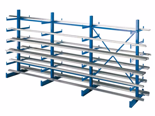 K 1000 Kragarmregal-Set, doppelseitig, 2000 x 3750 x 2x500, RAL 5010 enzianblau aus der Kategorie K1000 für leichte Güter mit der Artikelnummer 14496