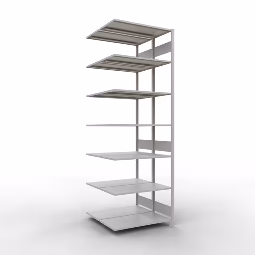 Anbauregal, Doppelregal, Fachbodenregal Stecksystem MULTIplus150, 3000 x 1000 x (2x500) mm (HxBxT), 2x7 Fachböden, Längenriegel, RAL 7035 lichtgrau aus der Kategorie Doppelregale mit der Artikelnummer 33157