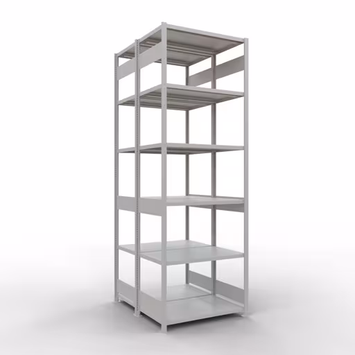 Grundregal, Doppelregal, Fachbodenregal Stecksystem MULTIplus250, 3000 x 1000 x (2x600) mm (HxBxT), 2x7 Fachböden, Längenriegel, RAL 7035 lichtgrau aus der Kategorie Doppelregale mit der Artikelnummer 33262