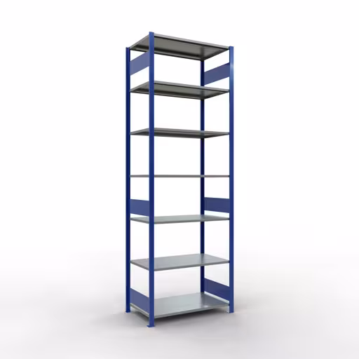 Grundregal, Fachbodenregal Stecksystem MULTIplus85, 3000 x 1000 x 600 mm (HxBxT), 7 Fachböden, Längenriegel, RAL 5010 enzianblau aus der Kategorie Grundregal mit der Artikelnummer 13162-LR-B