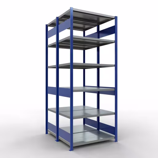 Grundregal, Doppelregal, Fachbodenregal Stecksystem MULTIplus250, 2500 x 1000 x (2x600) mm (HxBxT), 2x6 Fachböden, Längenriegel, RAL 5010 enzianblau aus der Kategorie Doppelregale mit der Artikelnummer 33261-B