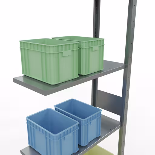 Anbauregal, Fachbodenregal Stecksystem MULTIplus150, 3000 x 750 x 300 mm (HxBxT), 7 Fachböden, Längenriegel, verzinkt von der Marke Schulte Lagertechnik aus der Produktreihe Stecksystem