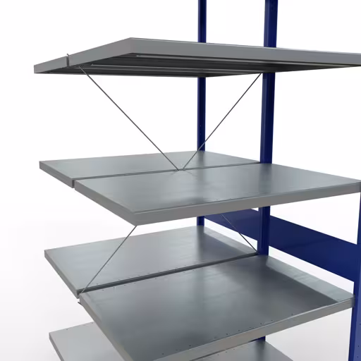 Produktbild Nr.12 des Artikels Anbauregal Stecksystem MULTIplus250, 3000 x 1000 x (2x600) mm (HxBxT), 2x7 Fachböden, Kreuzstrebe, RAL 7035 lichtgrau/enzianblau aus der Produktreihe Fachbodenregale von der Marke Schulte Lagertechnik