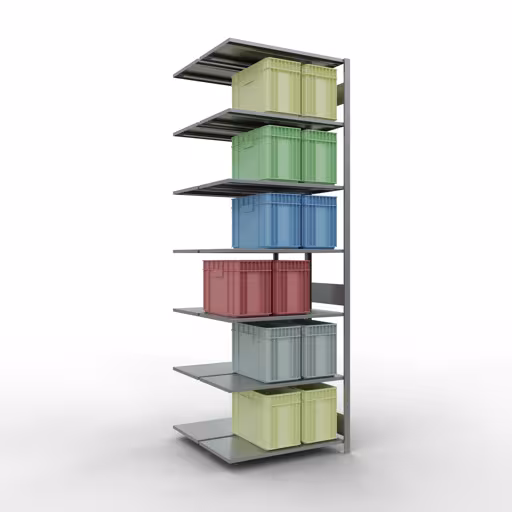 Anbauregal, Doppelregal, Fachbodenregal Stecksystem MULTIplus150, 3000 x 1000 x (2x500) mm (HxBxT), 2x7 Fachböden, Längenriegel, verzinkt von der Marke Schulte Lagertechnik aus der Produktreihe Fachbodenregale