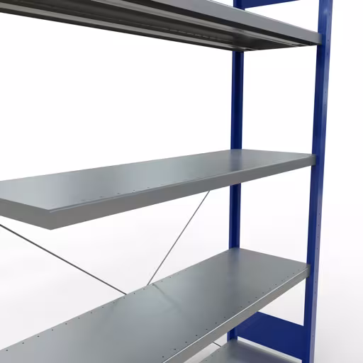 Anbauregal, Fachbodenregal Stecksystem MULTIplus250, 2000 x 1300 x 400 mm (HxBxT), 5 Fachböden, Kreuzstrebe, RAL 5010 enzianblau/verzinkt von Schulte Lagertechnik aus der Kategorie Stecksystem