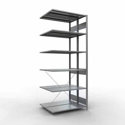 Anbauregal, Doppelregal, Fachbodenregal Stecksystem MULTIplus150, 2500 x 1000 x (2x400) mm (HxBxT), 2x6 Fachböden, Kreuzstrebe, verzinkt aus der Kategorie Doppelregale mit der Artikelnummer 13746