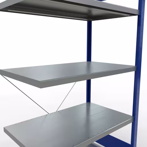 Abbildung Nr 12 des Artikels Anbauregal, Fachbodenregal Stecksystem MULTIplus330, 2000 x 1000 x 600 mm (HxBxT), 5 Fachböden, Kreuzstrebe, RAL 5010 enzianblau/verzinkt aus der Produktgruppe Stecksystem von der Marke Schulte Lagertechnik