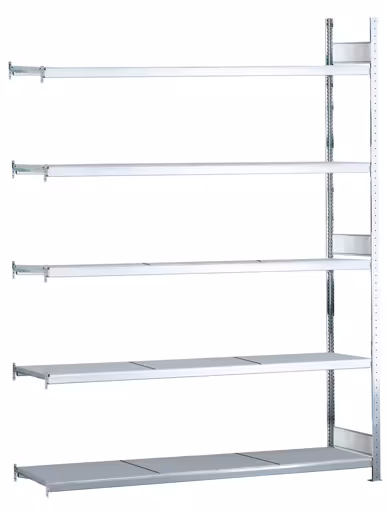 Anbauregal, Weitspannregal WS 2000 mit Stahlböden, 3000 x 2250 x 600 mm (HxBxT), verzinkt, 5 Ebenen, Fachlast 400 kg, Feldlast 2.000 kg aus der Kategorie WS2000 für Fachlasten bis 400kg mit der Artikelnummer 15735