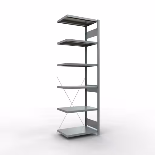 Anbauregal, Fachbodenregal Stecksystem MULTIplus250, 2500 x 750 x 500 mm (HxBxT), 6 Fachböden, Kreuzstrebe, verzinkt aus der Kategorie Anbauregal mit der Artikelnummer 12956-75