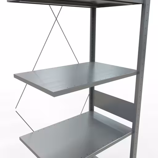 Produktbild Nr.15 des Artikels Anbauregal, Fachbodenregal Stecksystem MULTIplus150, 3000 x 750 x 500 mm (HxBxT), 7 Fachböden, Kreuzstrebe, verzinkt aus der Produktreihe Stecksystem von der Marke Schulte Lagertechnik
