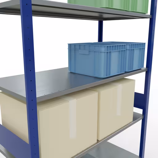 Produktbild Nr.7 des Artikels Grundregal, Fachbodenregal Stecksystem MULTIplus150, 3000 x 1300 x 600 mm (HxBxT), 7 Fachböden, Längenriegel, RAL 5010 enzianblau/verzinkt aus der Produktreihe Stecksystem von der Marke Schulte Lagertechnik