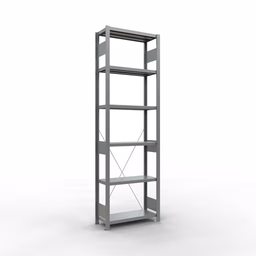 Produktbild Nr.13 des Artikels Grundregal, Fachbodenregal Stecksystem MULTIplus250, 2500 x 750 x 300 mm (HxBxT), 6 Fachböden, Kreuzstrebe, verzinkt aus der Produktreihe Stecksystem von der Marke Schulte Lagertechnik