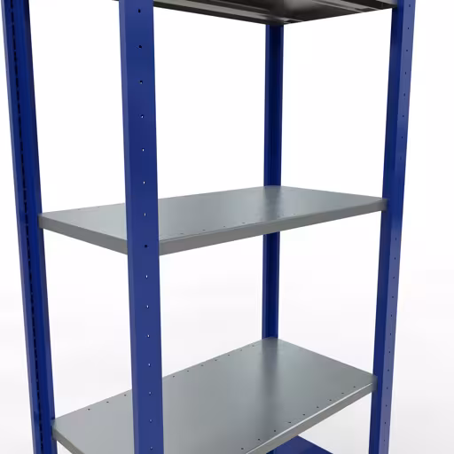 Produktbild Nr.12 des Artikels Grundregal, Fachbodenregal Stecksystem MULTIplus150, 2000 x 750 x 400 mm (HxBxT), 5 Fachböden, Längenriegel, RAL 5010 enzianblau/verzinkt/verzinkt aus der Produktreihe Stecksystem von der Marke Schulte Lagertechnik