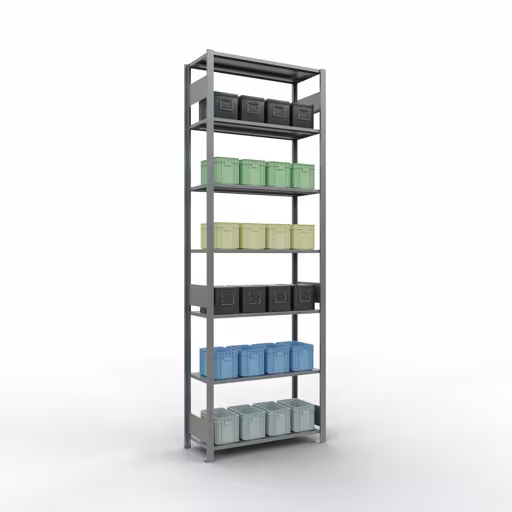 Produktbild Nr 13 des Artikels Grundregal, Fachbodenregal Stecksystem MULTIplus85, 3000 x 1000 x 400 mm (HxBxT), 7 Fachböden, Längenriegel, verzinkt Abbildung Nr 13 des Artikels Grundregal, Fachbodenregal Stecksystem MULTIplus85, 3000 x 1000 x 400 mm (HxBxT), 7 Fachböden, Längenriegel, verzinkt aus der Produktgruppe Stecksystem von der Marke Schulte Lagertechnik