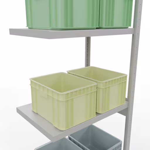 Abbildung Nr 9 des Artikels Anbauregal, Fachbodenregal Stecksystem MULTIplus250, 3000 x 750 x 500 mm (HxBxT), 7 Fachböden, Längenriegel, RAL 7035 lichtgrau aus der Produktgruppe Stecksystem von der Marke Schulte Lagertechnik