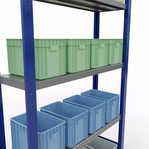 Abbildung Nr 15 des Artikels Grundregal, Fachbodenregal Stecksystem MULTIplus250, 2000 x 1000 x 300 mm (HxBxT), 5 Fachböden, Längenriegel, RAL 5010 enzianblau/verzinkt aus der Produktgruppe Stecksystem von der Marke Schulte Lagertechnik