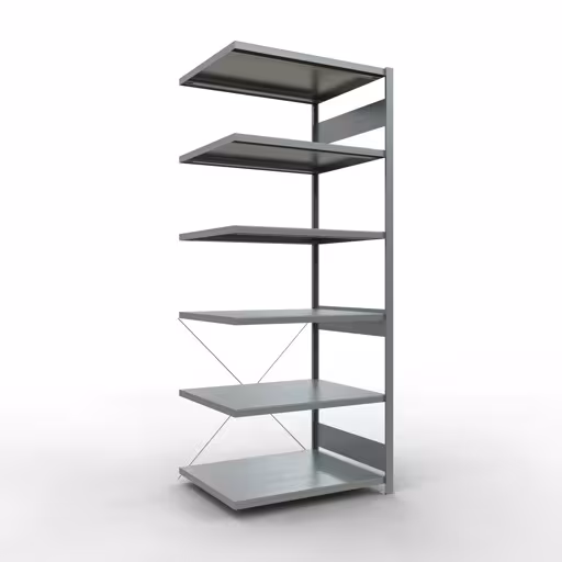 Anbauregal, Fachbodenregal Stecksystem MULTIplus330, 2500 x 1000 x 800 mm (HxBxT), 6 Fachböden, Kreuzstrebe, verzinkt aus der Kategorie Anbauregal mit der Artikelnummer 13986