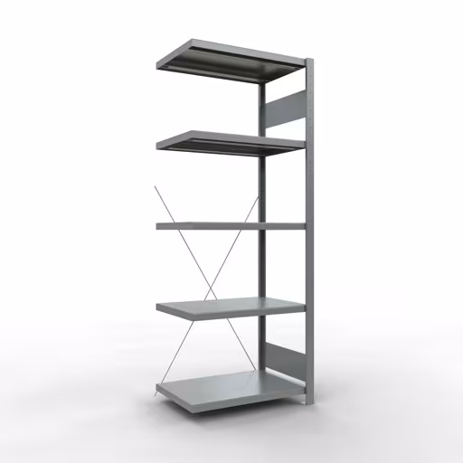 Anbauregal, Fachbodenregal Stecksystem MULTIplus250, 2000 x 750 x 500 mm (HxBxT), 5 Fachböden, Kreuzstrebe, verzinkt aus der Kategorie Anbauregal mit der Artikelnummer 12955-75