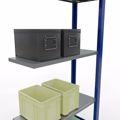 Produktbild Nr.13 des Artikels Anbauregal, Fachbodenregal Stecksystem MULTIplus150, 2000 x 750 x 300 mm (HxBxT), 5 Fachböden, Längenriegel, RAL 5010 enzianblau/verzinkt/verzinkt aus der Produktreihe Stecksystem von der Marke Schulte Lagertechnik