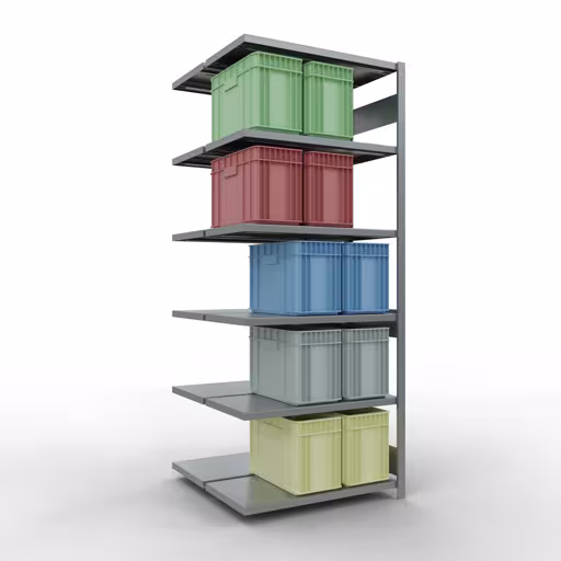 Anbauregal, Doppelregal, Fachbodenregal Stecksystem MULTIplus250, 2500 x 1000 x (2x500) mm (HxBxT), 2x6 Fachböden, Längenriegel, verzinkt von der Marke Schulte Lagertechnik aus der Produktreihe Fachbodenregale