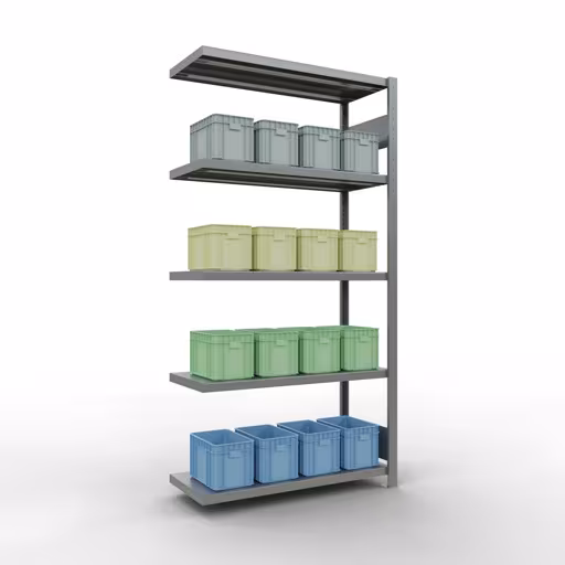 Abbildung Nr 8 des Artikels Anbauregal, Fachbodenregal Stecksystem MULTIplus330, 2000 x 1000 x 400 mm (HxBxT), 5 Fachböden, Längenriegel, verzinkt aus der Produktgruppe Stecksystem von der Marke Schulte Lagertechnik