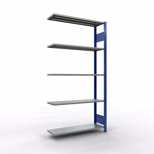 Anbauregal, Fachbodenregal Stecksystem MULTIplus85, 2000 x 1000 x 300 mm (HxBxT), 5 Fachböden, Längenriegel, RAL 5010 enzianblau aus der Kategorie Anbauregal mit der Artikelnummer 13135-LR-B