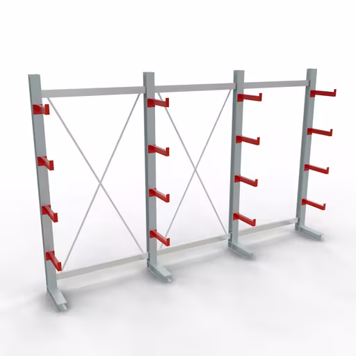 Weitere Ansicht des Artikels K 3000 Komplettregal, einseitig, 2500 x 3900 x 400 mm, RAL 7001 / RAL 3000, 5 Lagerebenen aus der Kategorie Kragarmregale