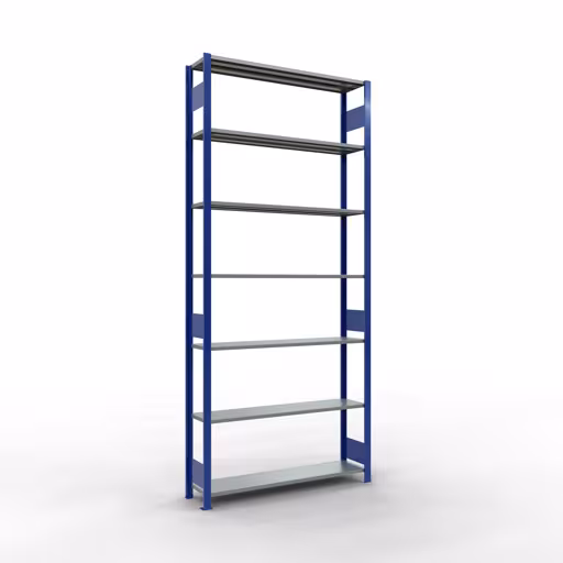 Grundregal, Fachbodenregal Stecksystem MULTIplus150, 3000 x 1300 x 300 mm (HxBxT), 7 Fachböden, Längenriegel, RAL 5010 enzianblau/verzinkt aus der Kategorie Grundregal mit der Artikelnummer 12732-130-LR-B