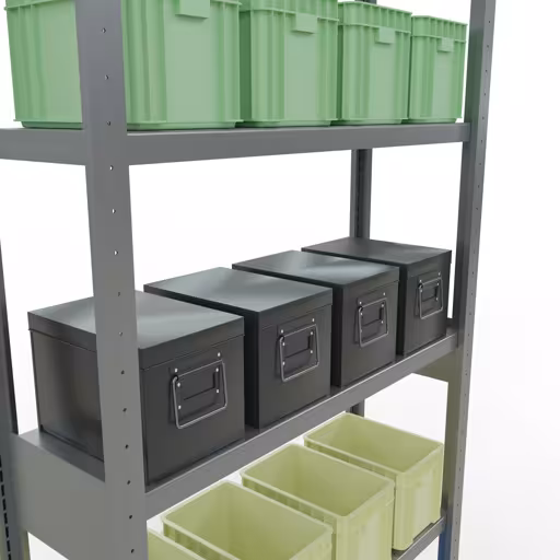 Produktbild Nr.12 des Artikels Grundregal, Fachbodenregal Stecksystem MULTIplus250, 2500 x 1000 x 300 mm (HxBxT), 6 Fachböden, Längenriegel, verzinkt aus der Produktreihe Stecksystem von der Marke Schulte Lagertechnik