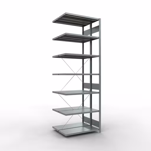 Anbauregal, Doppelregal, Fachbodenregal Stecksystem MULTIplus250, 3000 x 1000 x (2x400) mm (HxBxT), 2x7 Fachböden, Kreuzstrebe, verzinkt aus der Kategorie Doppelregale mit der Artikelnummer 14247-A