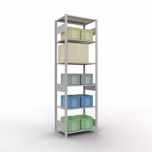 Grundregal, Fachbodenregal Stecksystem MULTIplus150, 2500 x 750 x 500 mm (HxBxT), 6 Fachböden, Längenriegel, RAL 7035 lichtgrau von Schulte Lagertechnik aus der Kategorie Stecksystem