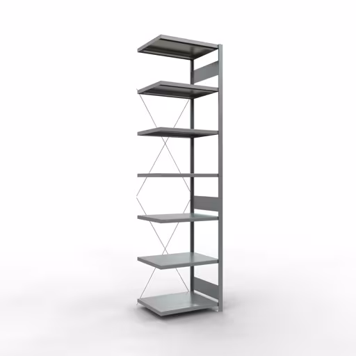 Anbauregal, Fachbodenregal Stecksystem MULTIplus250, 3000 x 750 x 600 mm (HxBxT), 7 Fachböden, Kreuzstrebe, verzinkt aus der Kategorie Anbauregal mit der Artikelnummer 12967-75