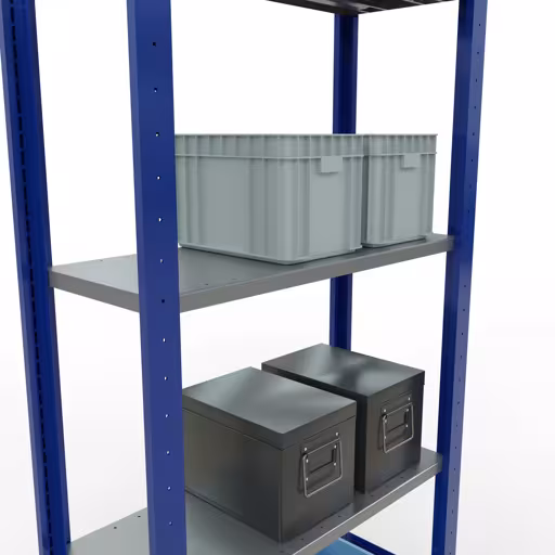 Grundregal, Fachbodenregal Stecksystem MULTIplus150, 2000 x 750 x 300 mm (HxBxT), 5 Fachböden, Längenriegel, RAL 5010 enzianblau/verzinkt/verzinkt mit der Artikelnr. 12730-75-LR-B Grundregal, Fachbodenregal Stecksystem MULTIplus150, 2000 x 750 x 300 mm (HxBxT), 5 Fachböden, Längenriegel, RAL 5010 enzianblau/verzinkt/verzinkt von Schulte Lagertechnik aus der Kategorie Stecksystem