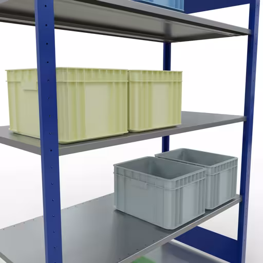 Grundregal, Fachbodenregal Stecksystem MULTIplus150, 2000 x 1300 x 600 mm (HxBxT), 5 Fachböden, Längenriegel, RAL 5010 enzianblau/verzinkt mit der GTIN 4004514280848 Grundregal, Fachbodenregal Stecksystem MULTIplus150, 2000 x 1300 x 600 mm (HxBxT), 5 Fachböden, Längenriegel, RAL 5010 enzianblau/verzinkt von Schulte Lagertechnik mit der Artikelnr. 12760-130-LR-B