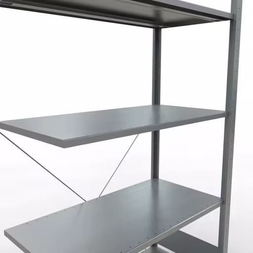 Abbildung Nr 12 des Artikels Anbauregal, Fachbodenregal Stecksystem MULTIplus150, 2000 x 1000 x 500 mm (HxBxT), 5 Fachböden, Kreuzstrebe, verzinkt aus der Produktgruppe Stecksystem von der Marke Schulte Lagertechnik